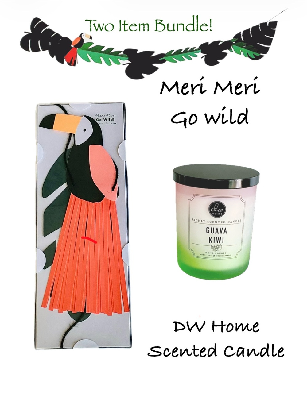 NWT MERI MERI JUNGLE GARLAND + DW HOME CANDLE BUNDLE